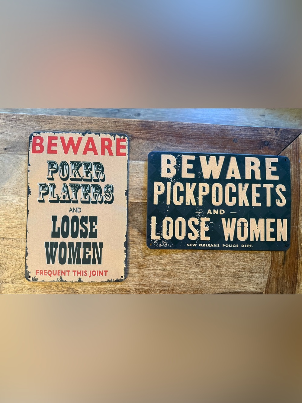New, Set of 2 Funny Loose Women Metal Wall Signs - Pickpockets & Poker Players